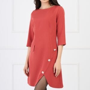 Rochie office din stofa corai cu nasturi pe fusta