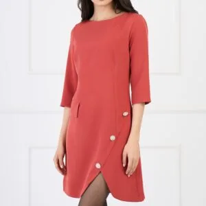 Rochie office din stofa corai cu nasturi pe fusta